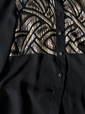 Conrad C. Collection Black & Gold Metallic Brocade Top | Art Deco Panels | L